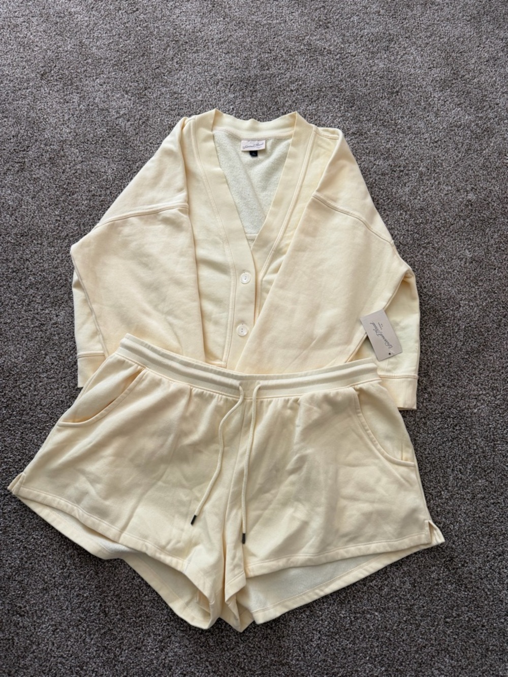 Universal Thread Cream V‑Neck Cardigan Shorts Set Butter Yellow